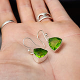 925 Sterling Silver & Natural Peridot Handmade Trillion Cut Hook Earrings