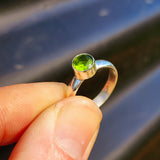 Solid 925 Sterling Silver & Natural Peridot Round Solitaire Ring