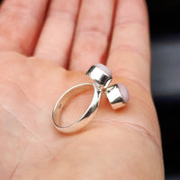 (Q) Solid 925 Sterling Silver & Natural Pink Opal Handmade Double Stone Ring