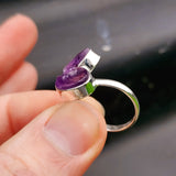 (Adjustable) 925 Sterling Silver & Natural Raw Amethyst Double Stone Ring