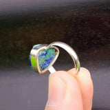 (Q) Solid 925 Sterling Silver & Natural Raw Azurite Handmade Irregular Ring