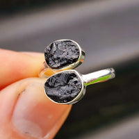 Rustic Solid 925 Sterling Silver & Natural Raw Black Double Tourmaline Handmade Ring