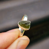(T) Solid 925 Sterling Silver & Natural Raw Moldavite Handmade Irregular Ring