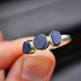 925 Sterling Silver & Natural Raw Sapphire 3x Setting Handmade Ring