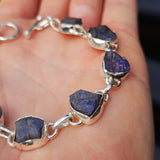 Solid 925 Sterling Silver & Natural Raw Tanzanite Handmade Chain Bracelet