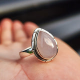 (R) Solid 925 Sterling Silver & Natural Rose Quartz Pear Ring