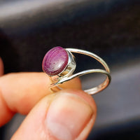 (R) Solid 925 Sterling Silver & Natural Ruby Double Band Ring