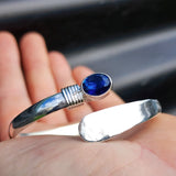 Solid 925 Sterling Silver & Natural Sapphire Rustic Handmade Cuff Bracelet