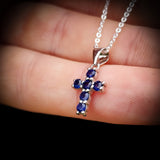 925 Sterling Silver & Blue Sapphire Small Cross Pendant Necklace