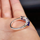 (M) Solid 925 Sterling Silver & Natural Sapphire Heart Band Ring