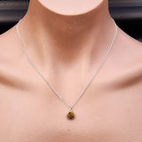 Solid 925 Sterling Silver & Natural Tiger Eye Faceted 9mm Drop Pendant Necklace