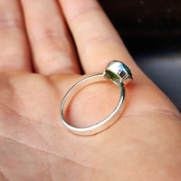 (Q) Solid 925 Sterling Silver & Natural Tourmaline Clawed Round Solitaire Ring