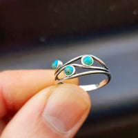 Solid 925 Sterling Silver & Natural Turquoise 3 Setting Ring