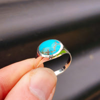 Solid 925 Sterling Silver & Natural Turquoise 12mm Round Signet Ring