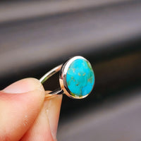 Solid 925 Sterling Silver & Natural Turquoise 13.5mm Round Signet Ring