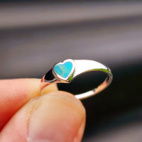Solid 925 Sterling Silver & Natural Turquoise 6mm Heart Ring