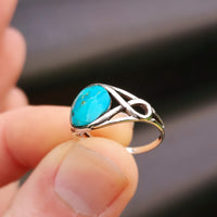 Solid 925 Sterling Silver & Natural Turquoise Celtic Knot Ring