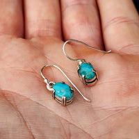 Solid 925 Sterling Silver & Natural Turquoise Clawed Hanging Earrings