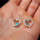 Solid 925 Sterling Silver & Natural Turquoise Heart Hook Earrings