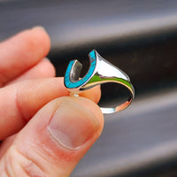 (R) Solid 925 Sterling Silver & Natural Turquoise Horseshoe Ring