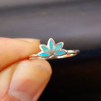 Solid 925 Sterling Silver & Natural Turquoise Lotus Ring
