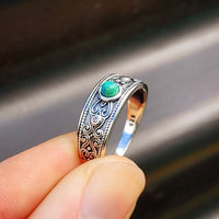 Solid 925 Sterling Silver & Natural Turquoise Patterned Band Ring