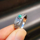 Solid 925 Sterling Silver & Natural Turquoise Patterned Band Ring