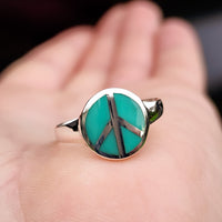 Solid 925 Sterling Silver & Natural Turquoise Peace Ring