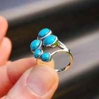 (R) Solid 925 Sterling Silver & Natural Turquoise Rustic Black Oxidized 5x Setting Ring