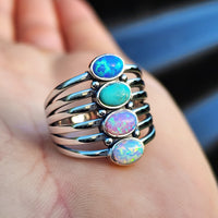 Solid 925 Sterling Silver, Natural Turquoise & Created Opal 4x Setting Cage Ring