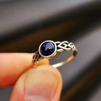 (Q) Solid 925 Oxidized Sterling Silver & Natural Sodalite Celtic Band Ring