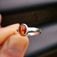 Solid 925 Sterling Silver & Natural Amber Oval Signet Ring