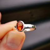 Solid 925 Sterling Silver & Natural Amber Oval Signet Ring