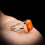 (R) Solid 925 Sterling Silver & Natural Orange Opal Irregular Handmade Ring
