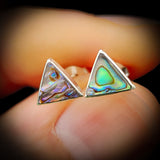 Solid 925 Sterling Silver & Paua Triangle Stud Earrings