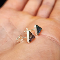 Solid 925 Sterling Silver & Paua Triangle Stud Earrings