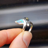 (O) Solid 925 Sterling Silver & Paua Whale Tail Ring