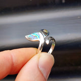 (O) Solid 925 Sterling Silver & Paua Whale Tail Ring