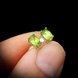 Solid 925 Sterling Silver & 6mm Natural Peridot Oval Stud Earrings