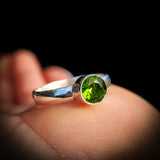 Solid 925 Sterling Silver & Natural Peridot Round Solitaire Ring