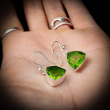925 Sterling Silver & Natural Peridot Handmade Trillion Cut Hook Earrings