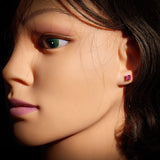 6mm Pink CZ &amp; Solid 925 Sterling Silver Faceted Square Stud Earrings