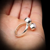(Q) Solid 925 Sterling Silver & Natural Pink Opal Handmade Double Stone Ring