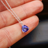 Solid 925 Sterling Silver & Purple Velvet European Trillion Cut Crystal Necklace