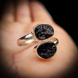 Rustic Solid 925 Sterling Silver & Natural Raw Black Double Tourmaline Handmade Ring