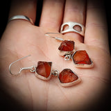 Rustic Sterling Silver & Natural Raw Carnelian Double Stone Hanging Earrings