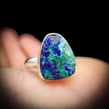(Q) Solid 925 Sterling Silver & Natural Raw Azurite Handmade Irregular Ring
