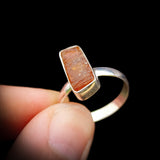 (T) Solid 925 Sterling Silver & Natural Raw Orange Kyanite Irregular Shaped Ring