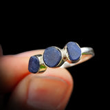 (T) 925 Sterling Silver & Natural Raw Sapphire 3x Setting Handmade Ring