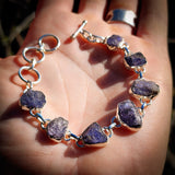 Solid 925 Sterling Silver & Natural Raw Tanzanite Handmade Chain Bracelet